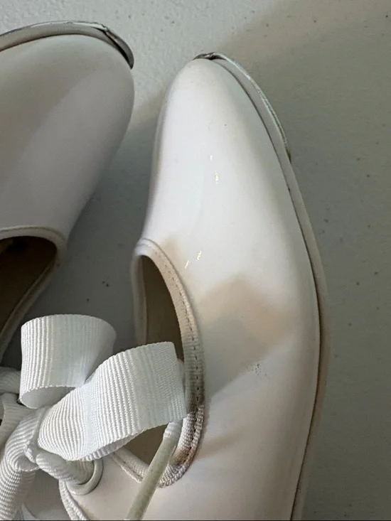 Girls White Tap Shoes with ribbon ties Tempo by Leo’s brand - Picture 7 of 8